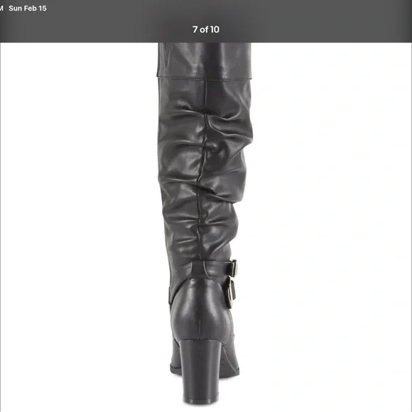 Black Knee-High Man-Made Boots - Picture 2 of 4